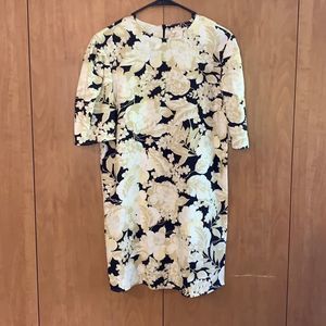 H & M Dress black tan white shirt sleeve floral 4